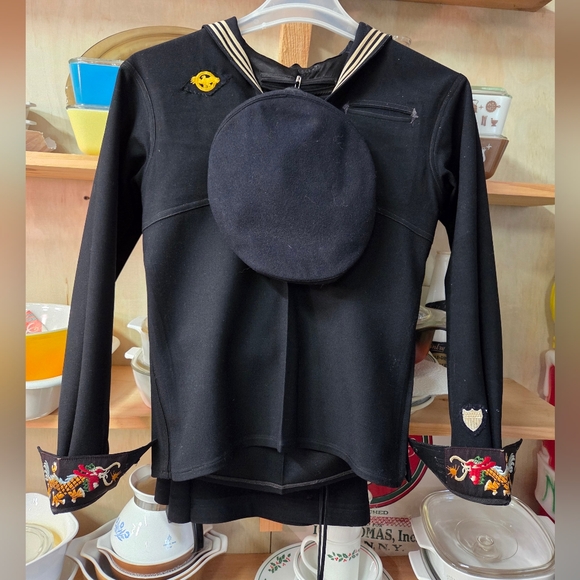 Vintage Military Uniform Flare Leg Pants, Coast Guard /Navy Jacket.